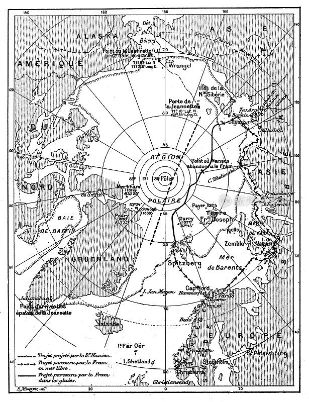 古董插图:Fridtjof Nansen北极探险地图